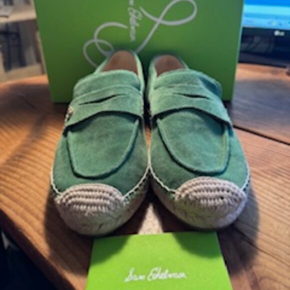 Sam Edelman Sz 8.5 M Green Kai Suede Espadrille Flat Loafer Shoes Slip On - Picture 2 of 12